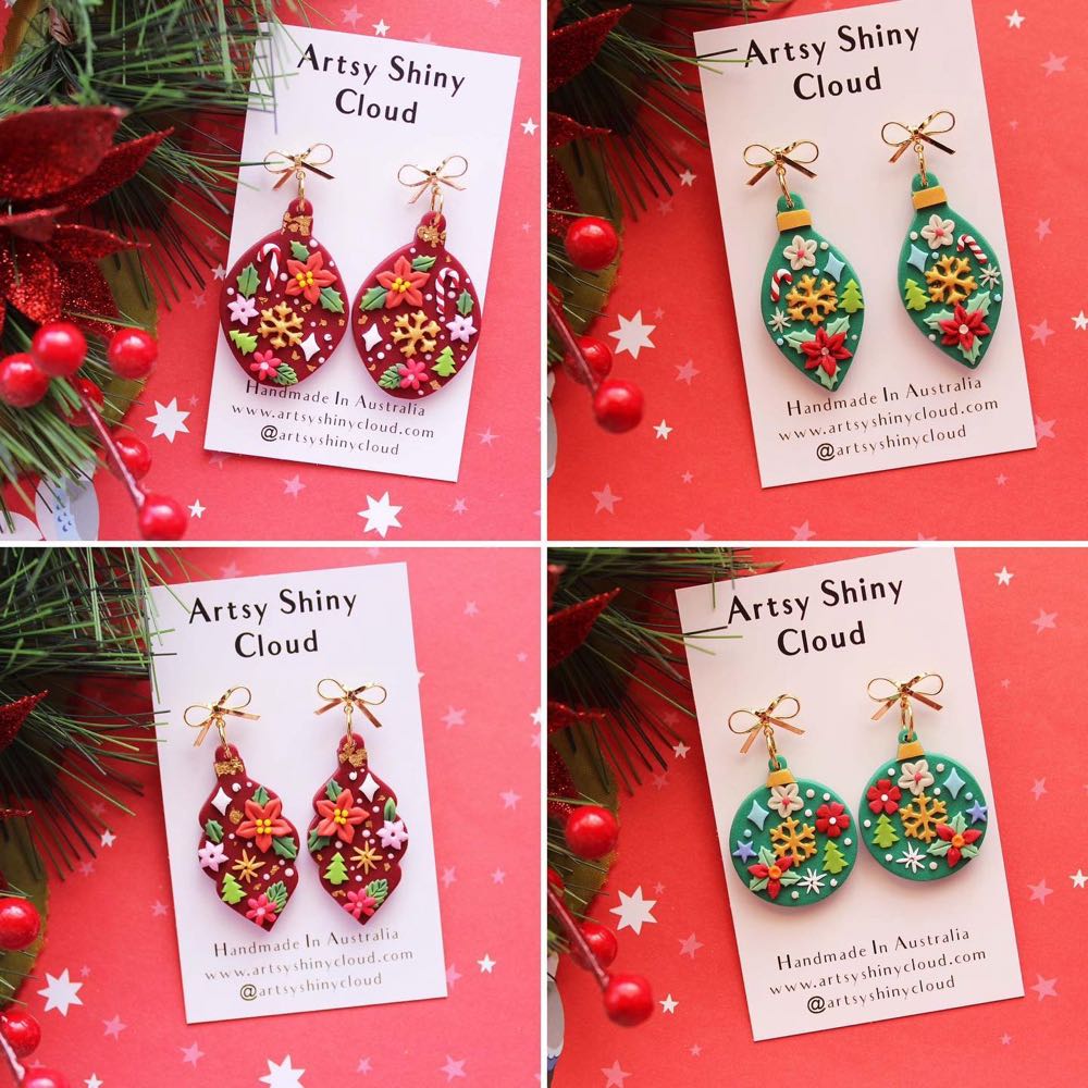 Artsy Shiny Cloud - Bauble Earrings - Polymer Clay Earrings pin collectible - Main Image 3