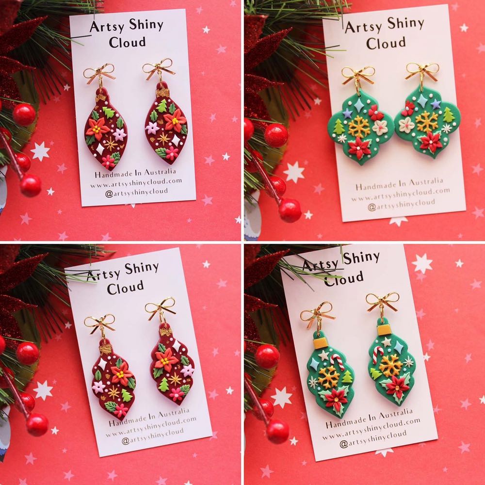 Artsy Shiny Cloud - Bauble Earrings - Polymer Clay Earrings pin collectible - Main Image 4