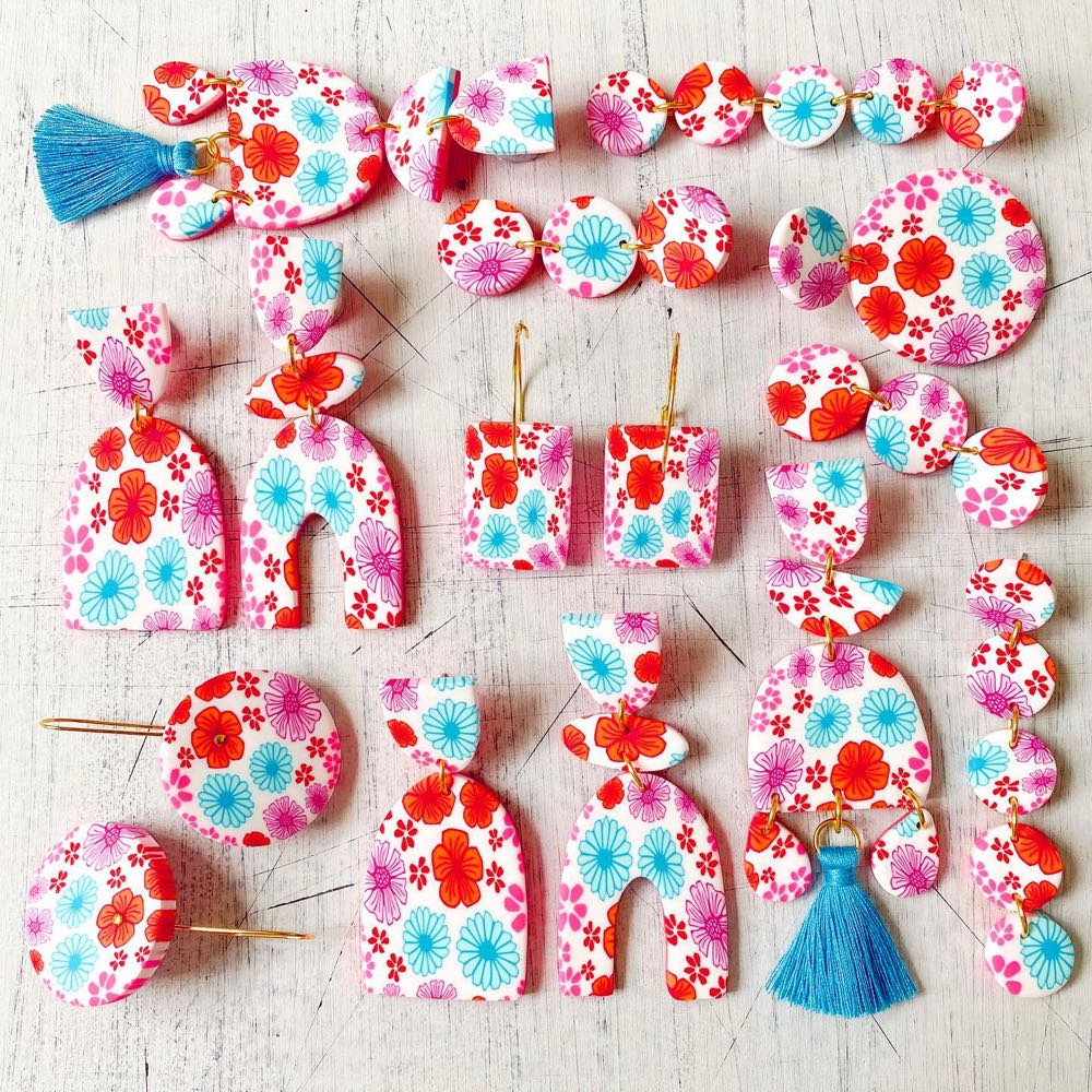 Kaori - Washi Paper Floral Dangle Earrings - Polymer Clay Earrings pin collectible - Main Image 2