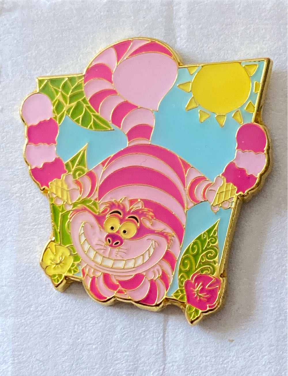 Cheshire Cat With Ice Cream And Whimsical Background  pin collectible - Main Image 1