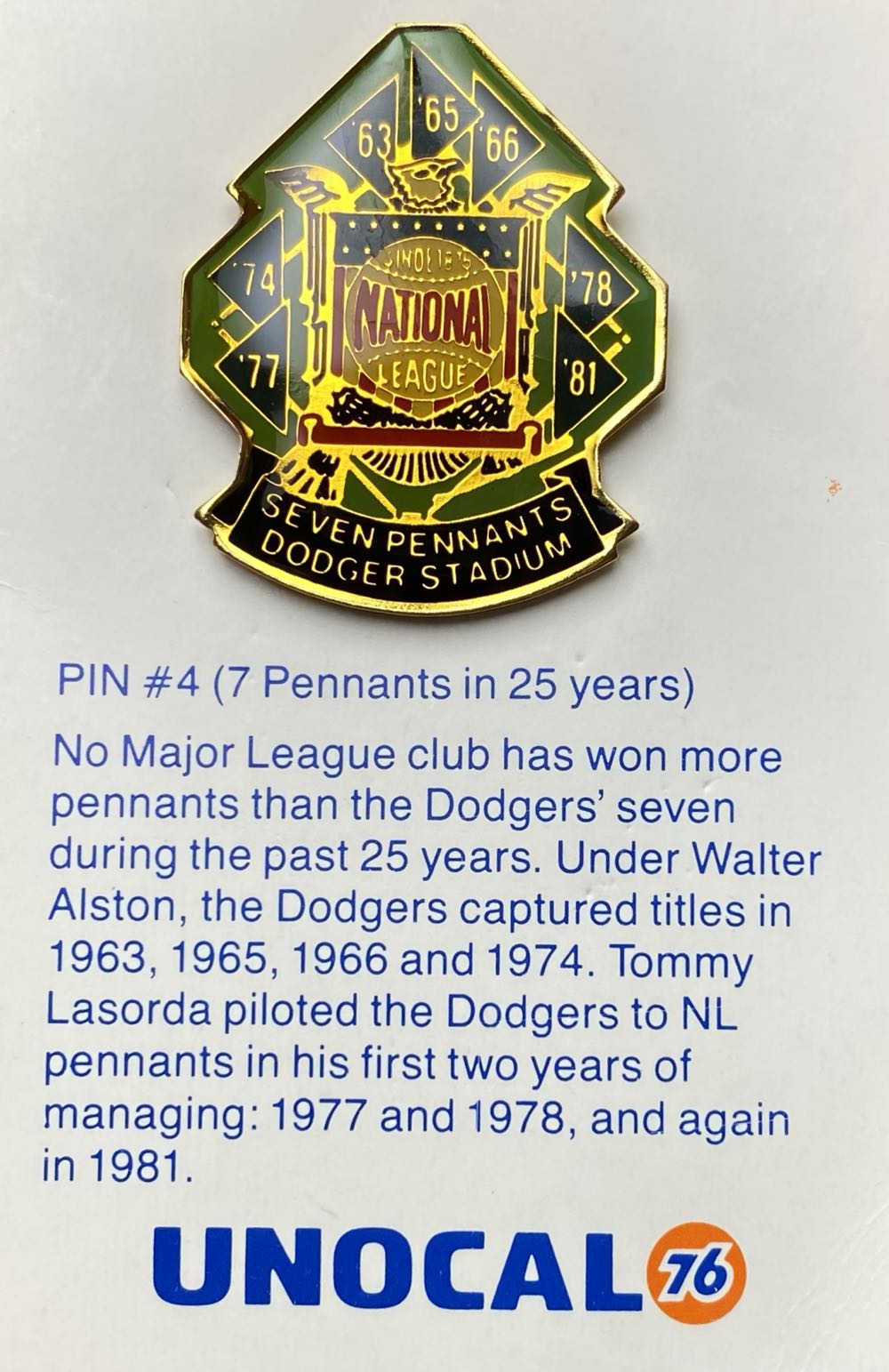 Dodgers Seven NL Pennants Dodger Stadium Unocal 76 - Pin pin collectible - Main Image 2