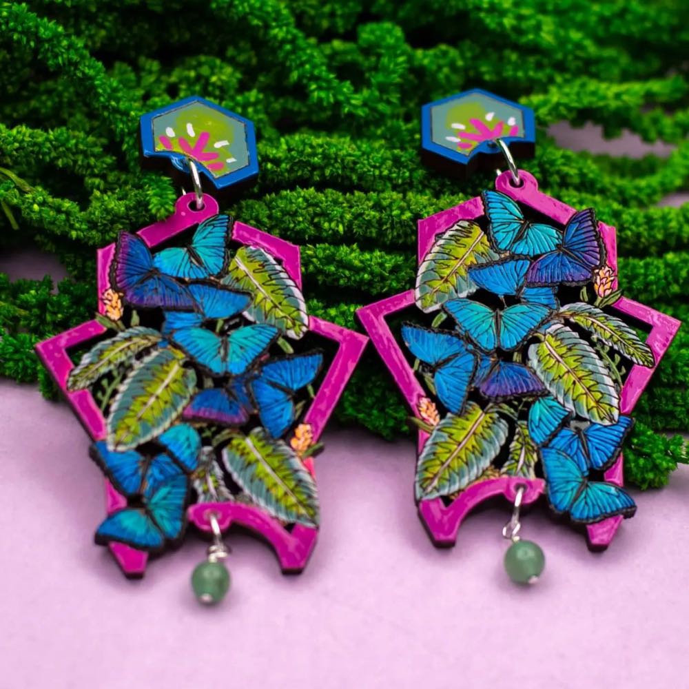 Rylee & Ink - Blue Morpho Butterfly Dangles - Earrings pin collectible - Main Image 2