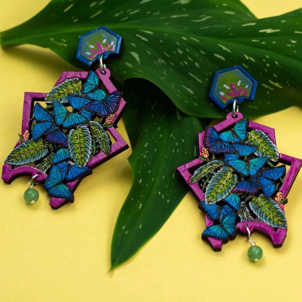 Rylee & Ink - Blue Morpho Butterfly Dangles - Earrings pin collectible - Main Image 3