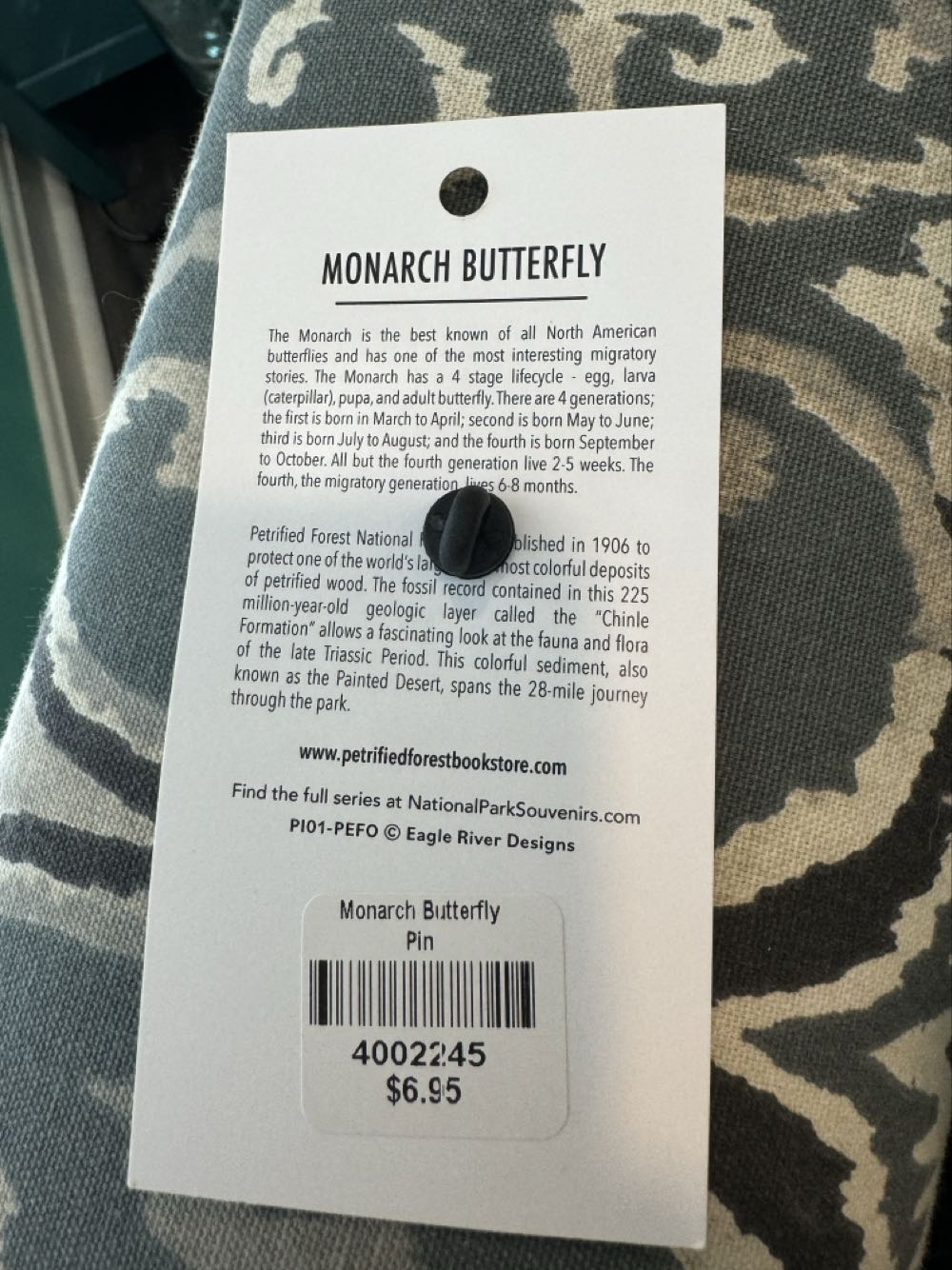 Petrified forest national Park, monarch butterfly  pin collectible - Main Image 3