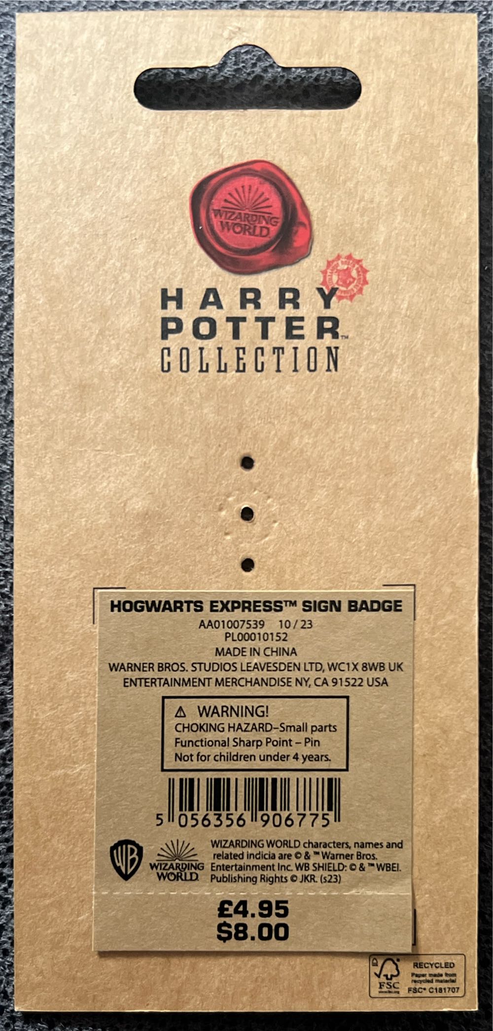 Hogwarts Express Sign Badge  pin collectible [Barcode 5056356906775] - Main Image 2