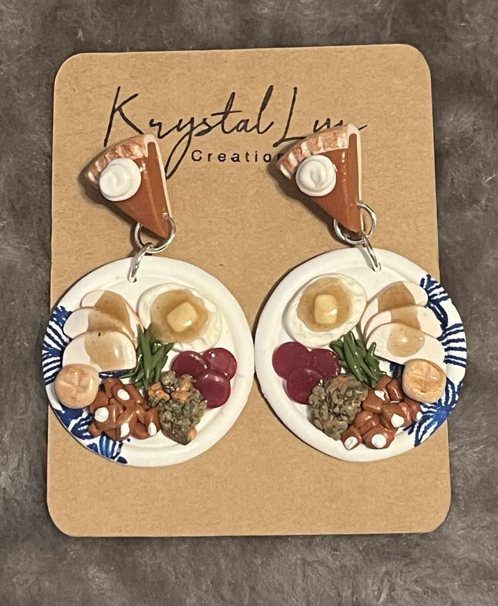 Krystal Lyn Creations - Thanksgiving Turkey Dinner Plate Earrings - Polymer Clay Earrings pin collectible - Main Image 2