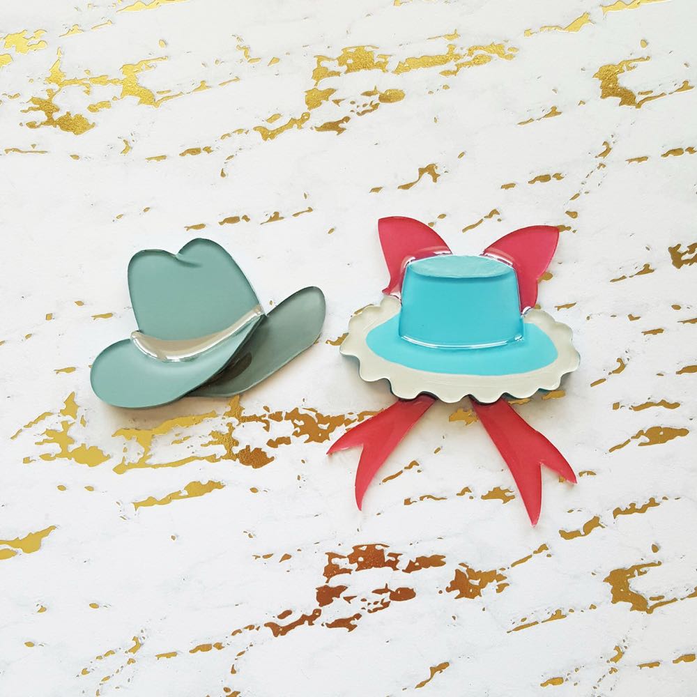 Lillian*Madison - Dapper Hats (Johnny Fedora & Alice Bluebonnet) - Brooch pin collectible - Main Image 2