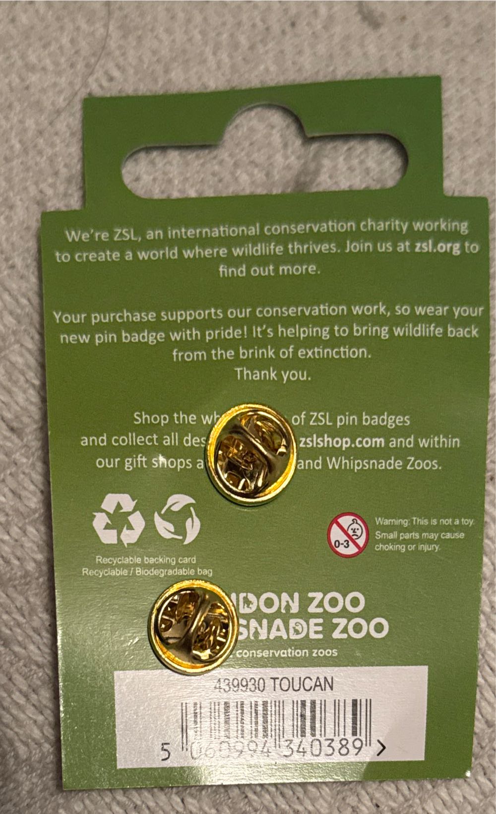 ZSL - Toucan - Lapel pin collectible [Barcode 5060994340389] - Main Image 2