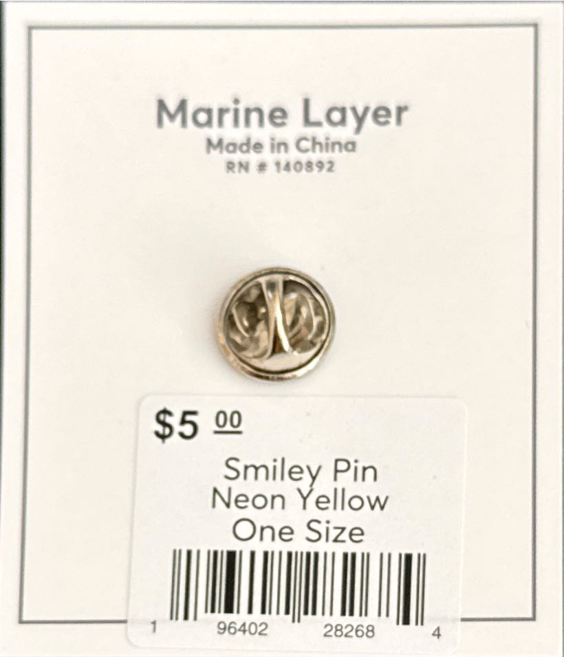 Marine Layer - Smiley (Neon Yellow) - Marine Layer pin collectible [Barcode 196402282684] - Main Image 2