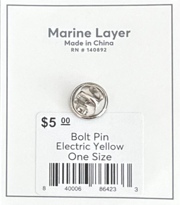 Marine Layer - Bolt (Electric Yellow) - Marine Layer pin collectible [Barcode 840006864233] - Main Image 2