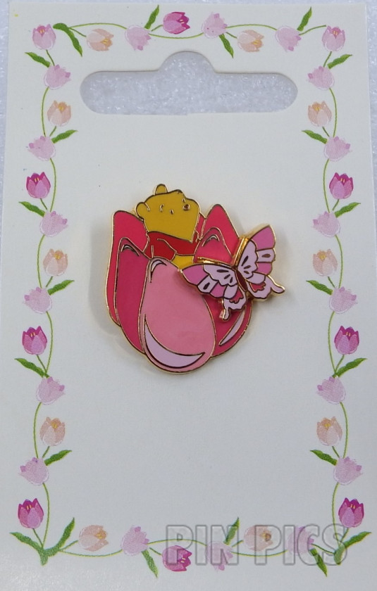 Japan - Piglet and Butterfly - Big Flower - Tulip Pooh - Dangle - JDS  pin collectible - Main Image 3