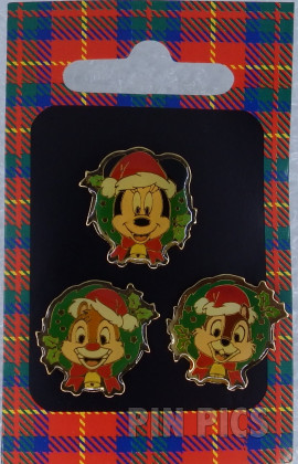Japan - Minnie, Chip and Dale - Santa - Christmas Wreath Set - JDS  pin collectible - Main Image 2