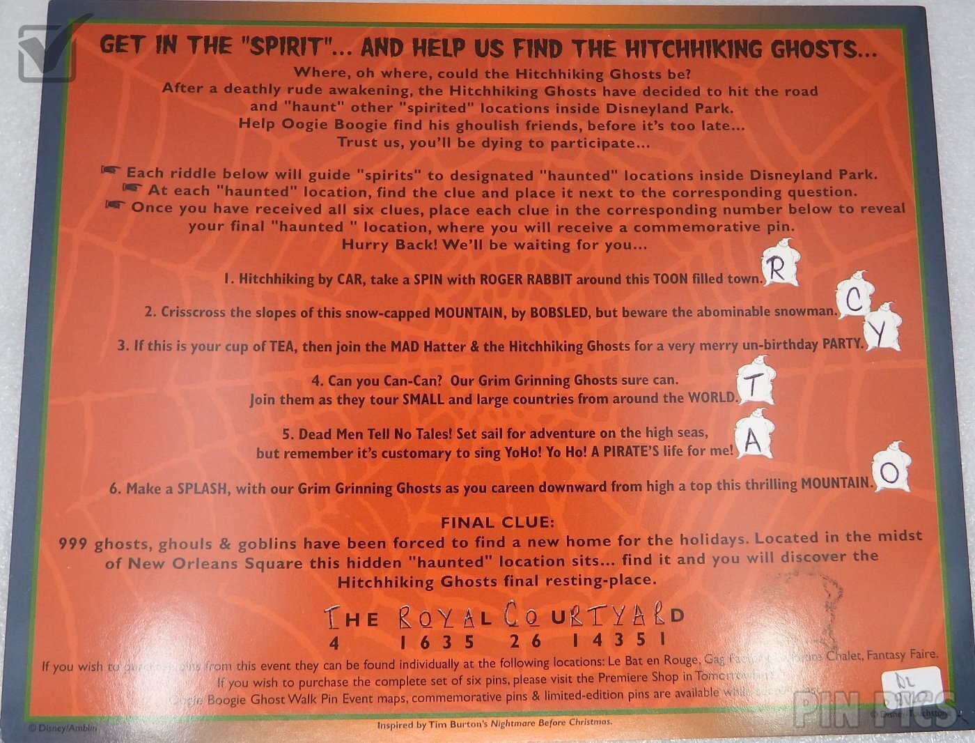 DLR - Oogie Boogie Ghost Walk - Pin Pursuit 2002 Map  pin collectible - Main Image 2