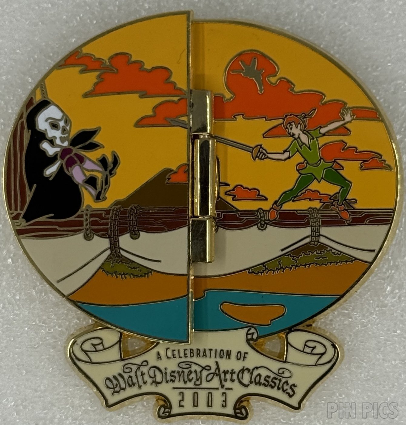 DCL - Peter Pan, Captain Hook, Tinker Bell - Dueling - Celebration Walt Disney Art Classics 2003 - Storybook  pin collectible - Main Image 2
