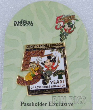 WDW - Pluto & Mickey - Animal Kingdom - 5 Years of Adventure and Magic - Passholder  pin collectible - Main Image 3