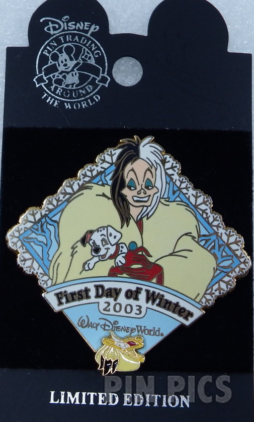 WDW - Cruella and Dalmatian Puppy - First Day of Winter 2003 - 101 Dalmatians  pin collectible - Main Image 3