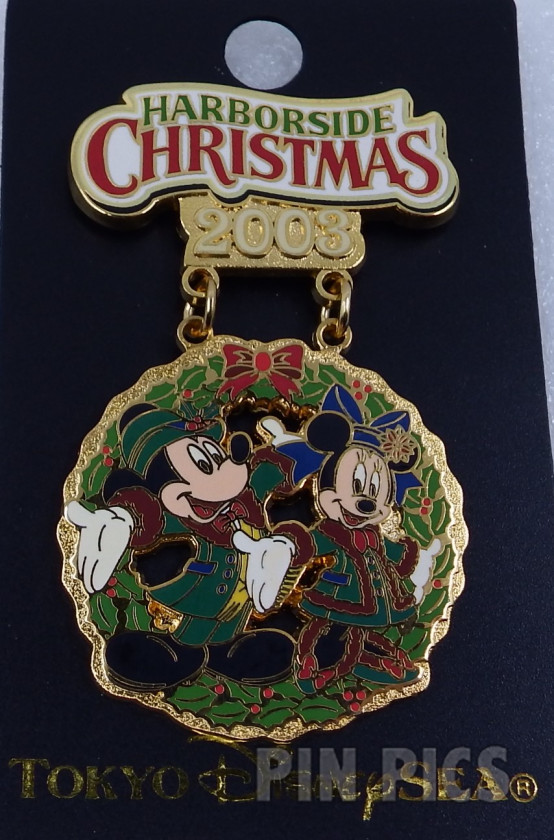 Japan - Mickey and Minnie Mouse - Wreath - Harborside Christmas 2003 - Dangle - TDS  pin collectible - Main Image 3