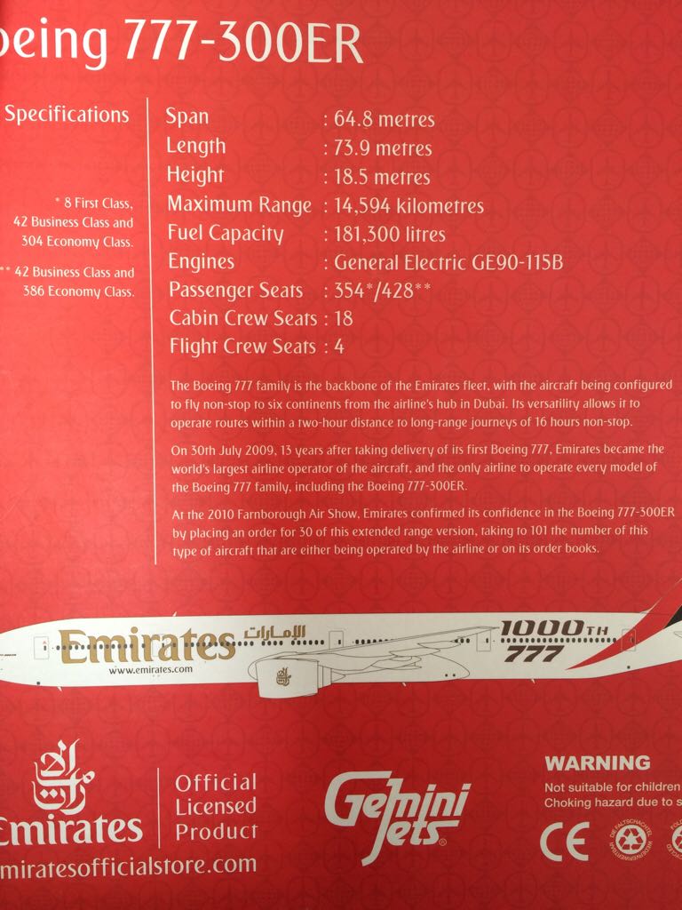 Emirates B777-300ER 1000th 777 - Gemini 200 model planes collectible [Barcode 3000100606130] - Main Image 1