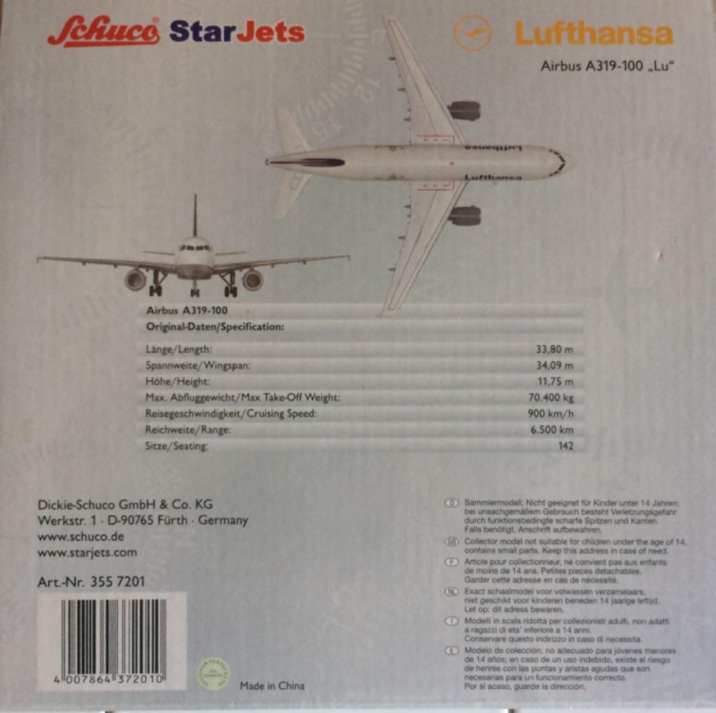 Lufthansa A319-100 D-AILU - Schuco Star Jets model planes collectible [Barcode 4007864372010] - Main Image 2
