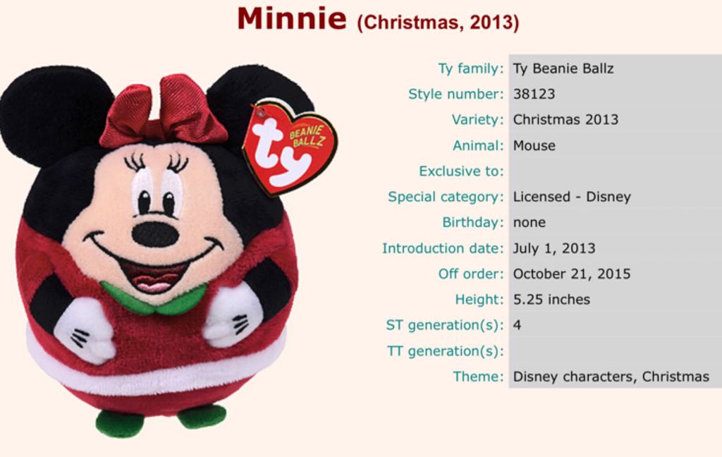 Minnie Mouse  (Beanie Ballz)  plush collectible [Barcode 008421381234] - Main Image 2