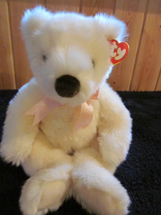 Retired 1996 Ty Classic White Fluffy Teddy Bear named Baby Powder  plush collectible [Barcode 008421051090] - Main Image 1