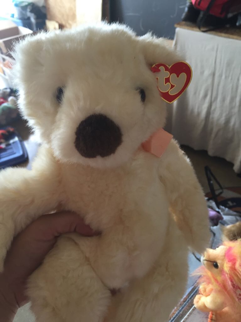 Retired 1996 Ty Classic White Fluffy Teddy Bear named Baby Powder  plush collectible [Barcode 008421051090] - Main Image 2