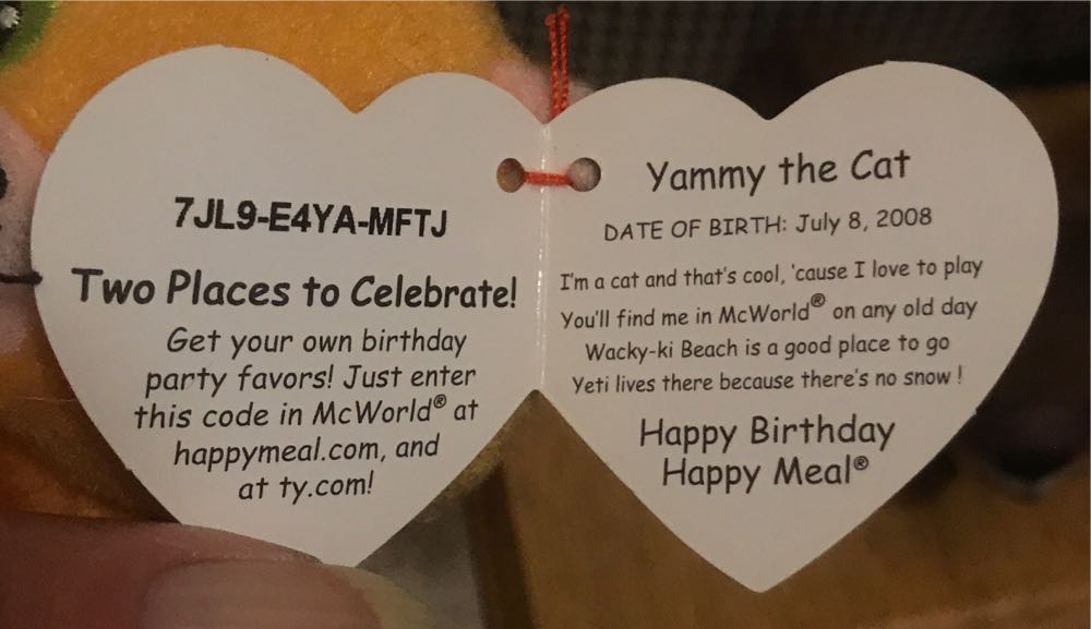 Yammy the Cat 🐈 #18 L 2009 McDonalds 30 Year Anniversary  plush collectible - Main Image 3