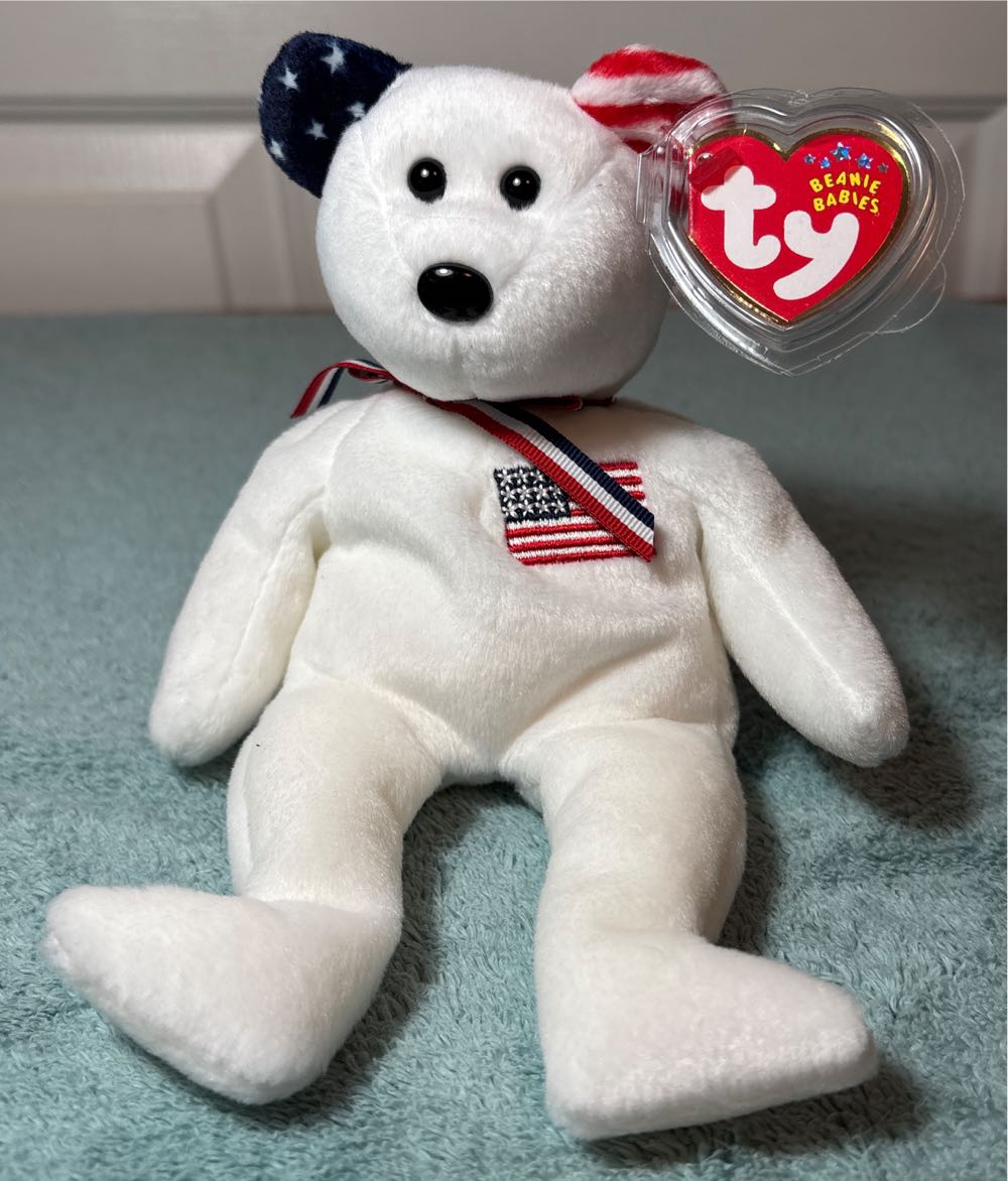 America The Bear - Red - Blue Ear Left - Patriotic  plush collectible - Main Image 2