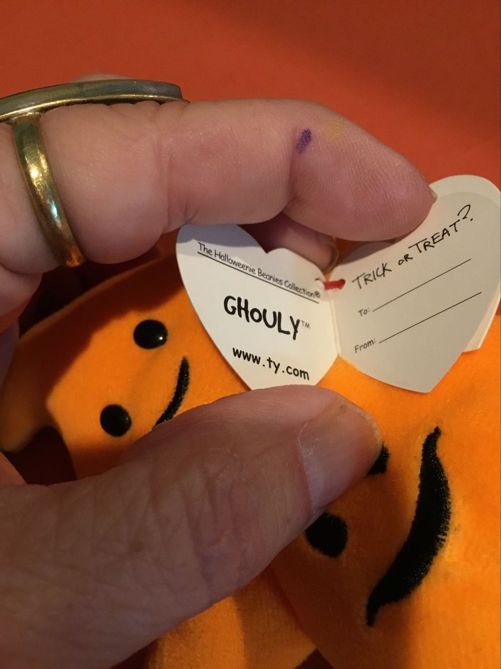 GHOULY The Orange Ghost  👻Halloweenie L  plush collectible [Barcode 008421351831] - Main Image 4