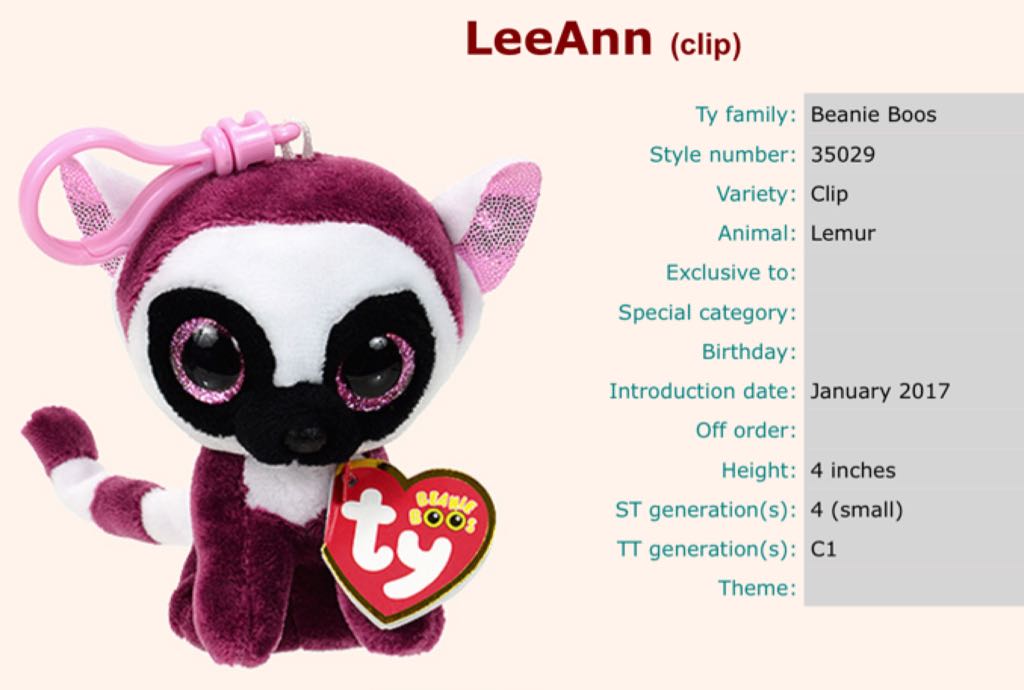 LeeAnn The Lemur Clip  plush collectible [Barcode 008421350292] - Main Image 2