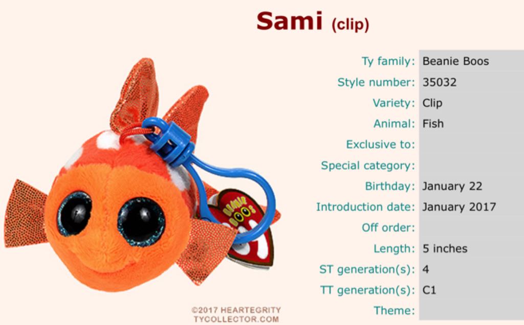 Beanie Boos Clip - Sami The Fish  plush collectible [Barcode 008421350322] - Main Image 2