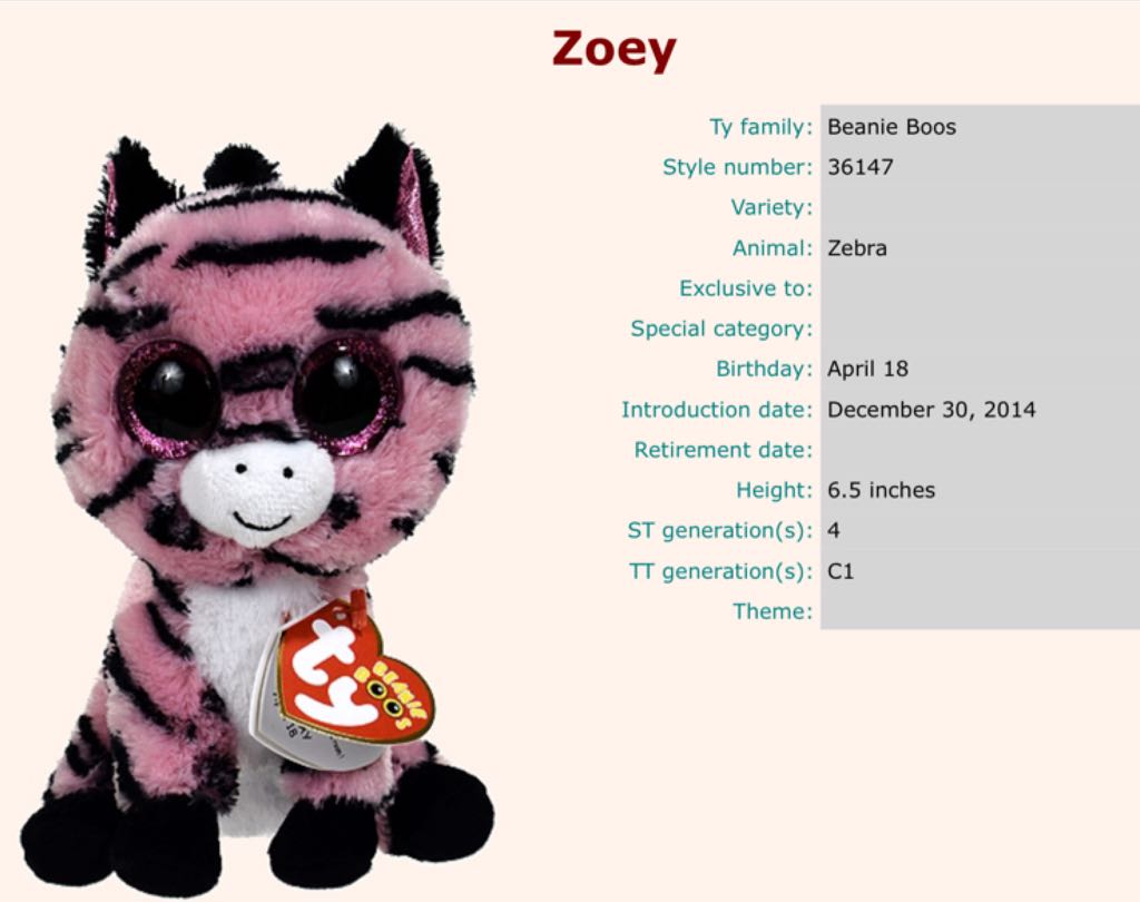 Zoey The Zebra  (Canada) plush collectible [Barcode 008421361472] - Main Image 2