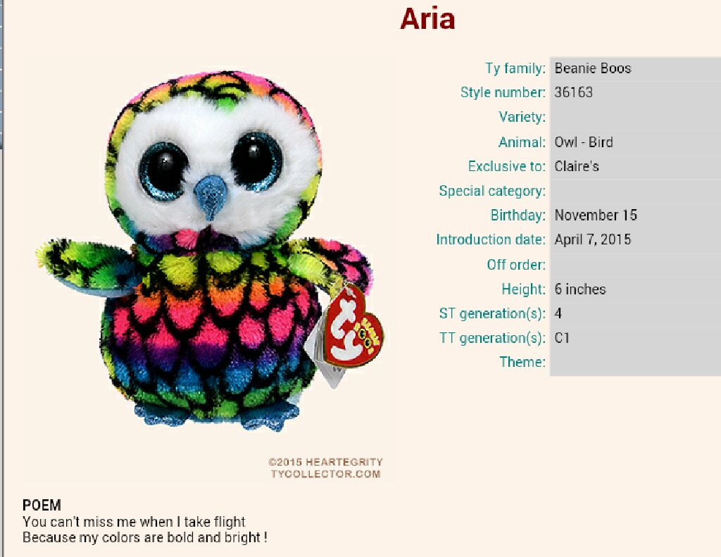 Aria The Owl  plush collectible [Barcode 008421361632] - Main Image 2