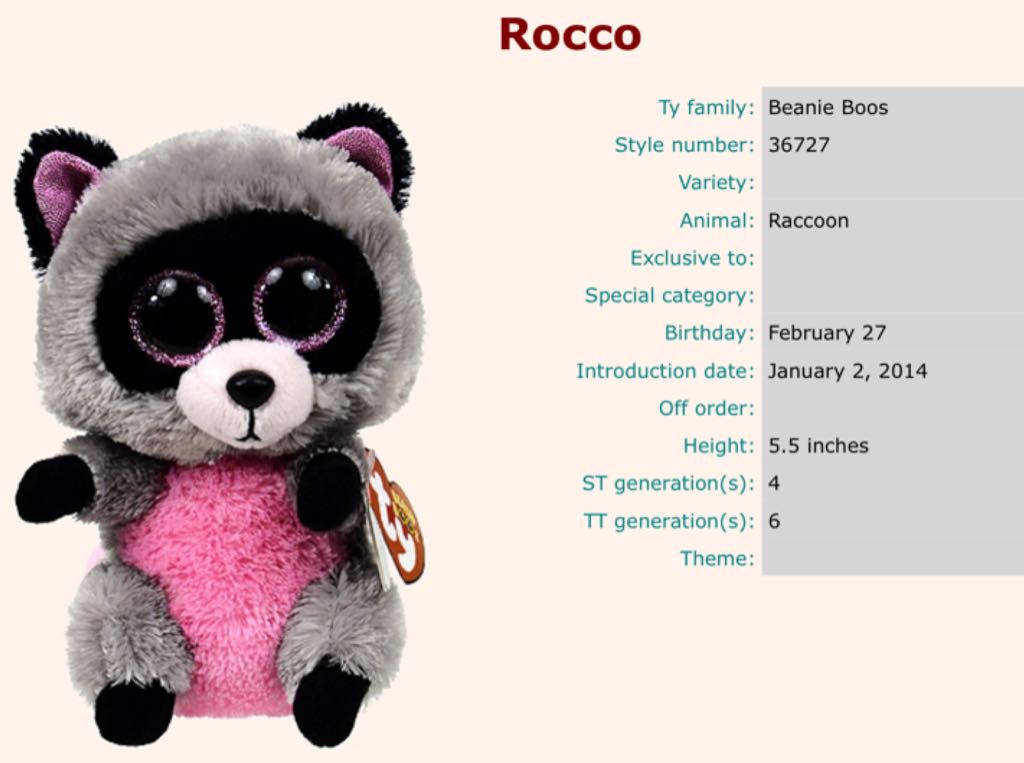 Rocco The Raccoon  plush collectible [Barcode 008421367276] - Main Image 2