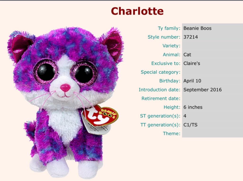 Charlotte  plush collectible [Barcode 008421372140] - Main Image 2