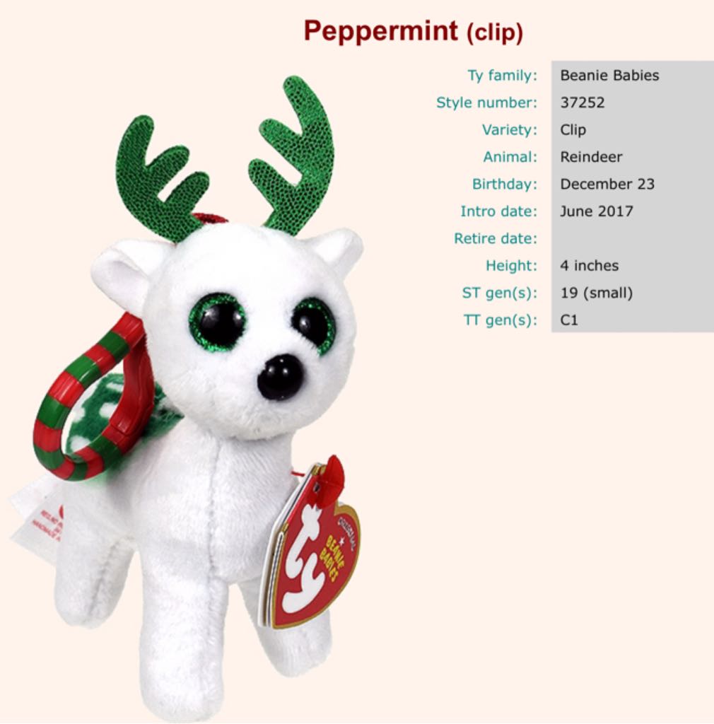 Peppermint White & Green Reindeer  plush collectible [Barcode 008421372522] - Main Image 2