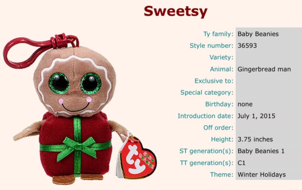 Jingle Beanies - Sweetsy The Gingerbread Man  (China) plush collectible - Main Image 2