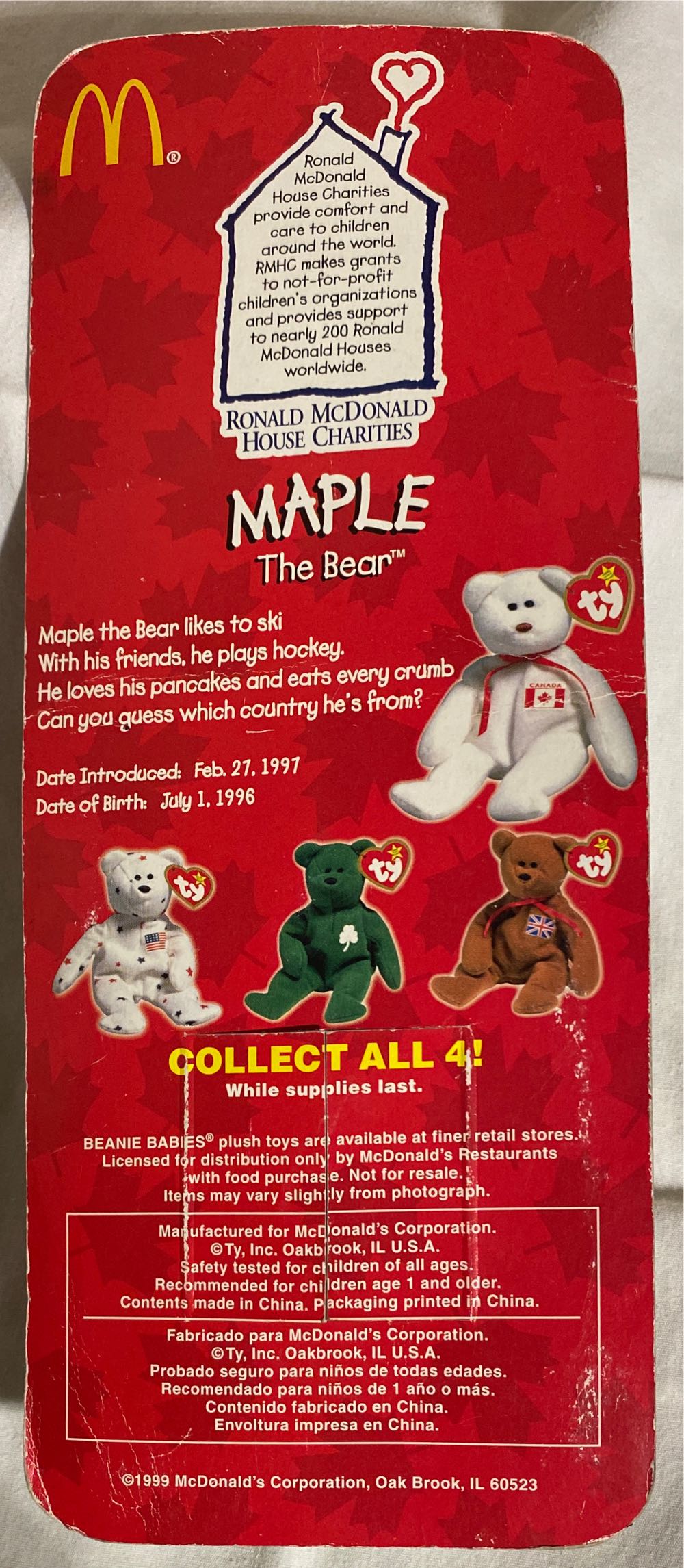 1999 McDonald’s Maple the Bear  plush collectible - Main Image 2