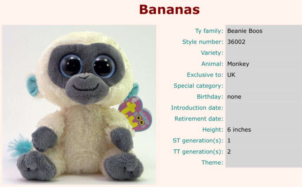 bananas The Monkey Ty Beanie Boos  plush collectible - Main Image 2