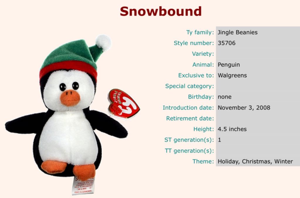 Snowbound the penguin (Jingle Beanie)  plush collectible - Main Image 2