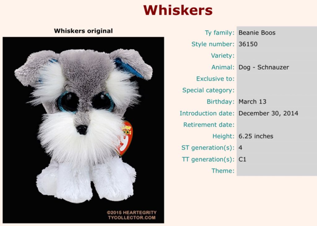 Whiskers The Dog Beanie Boo  plush collectible - Main Image 2