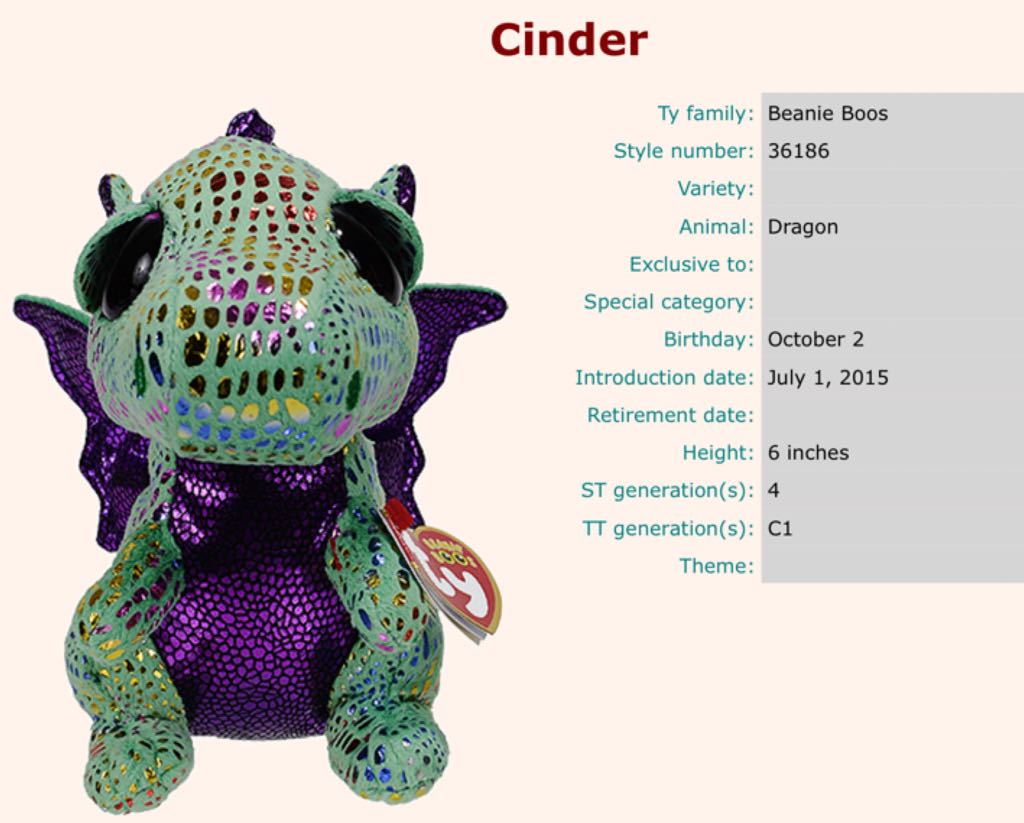 Dragon - Cinder (Medium)  plush collectible - Main Image 2