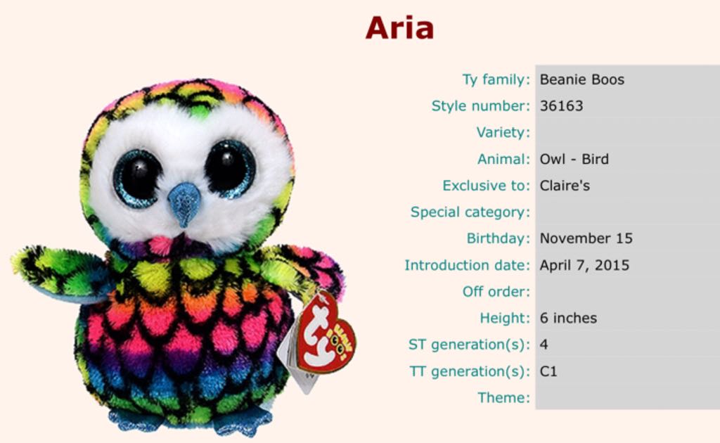 Aria The Owl Beanie Boo  plush collectible - Main Image 2