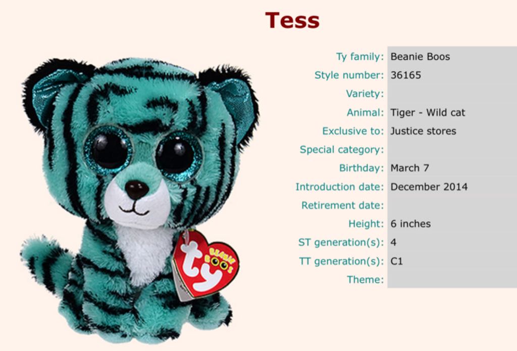 Tess The Tiger Beanie Boo  (United States) plush collectible - Main Image 2