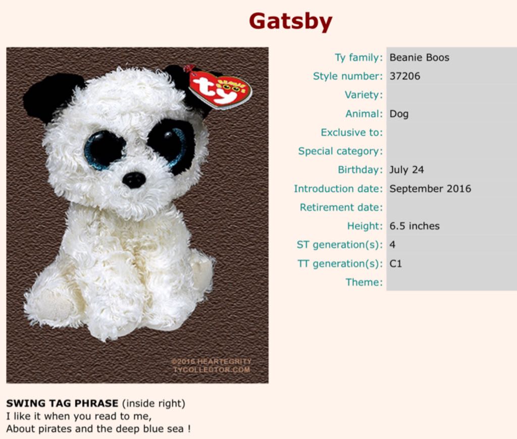 Beanie Boos - Gatsby the Dog  plush collectible - Main Image 2