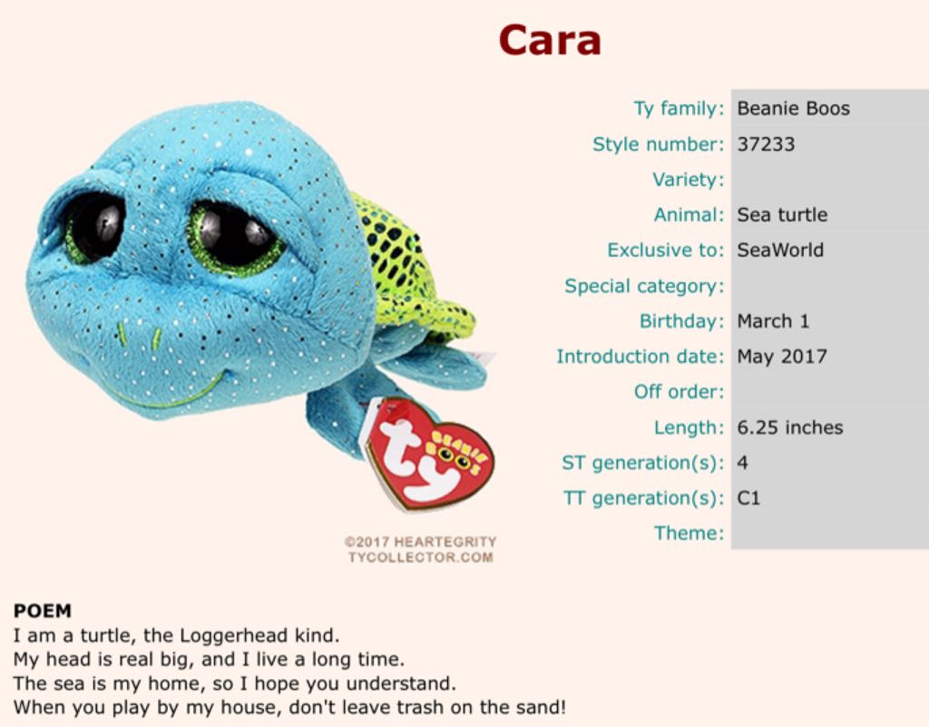 Beanie Boos - Cara the Sea Turtle  plush collectible - Main Image 2