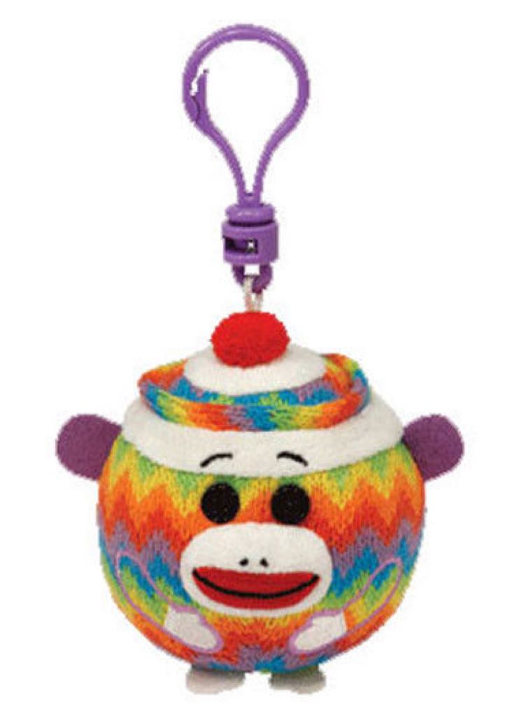 Beanie Ballz Clip - Rainbow Sock Monkey  plush collectible - Main Image 2