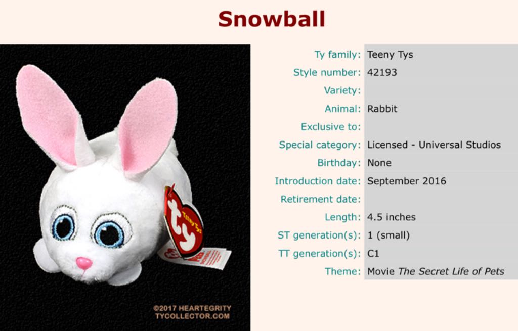 Secret Life of Pets - Snowball Teeny Tys  plush collectible - Main Image 2