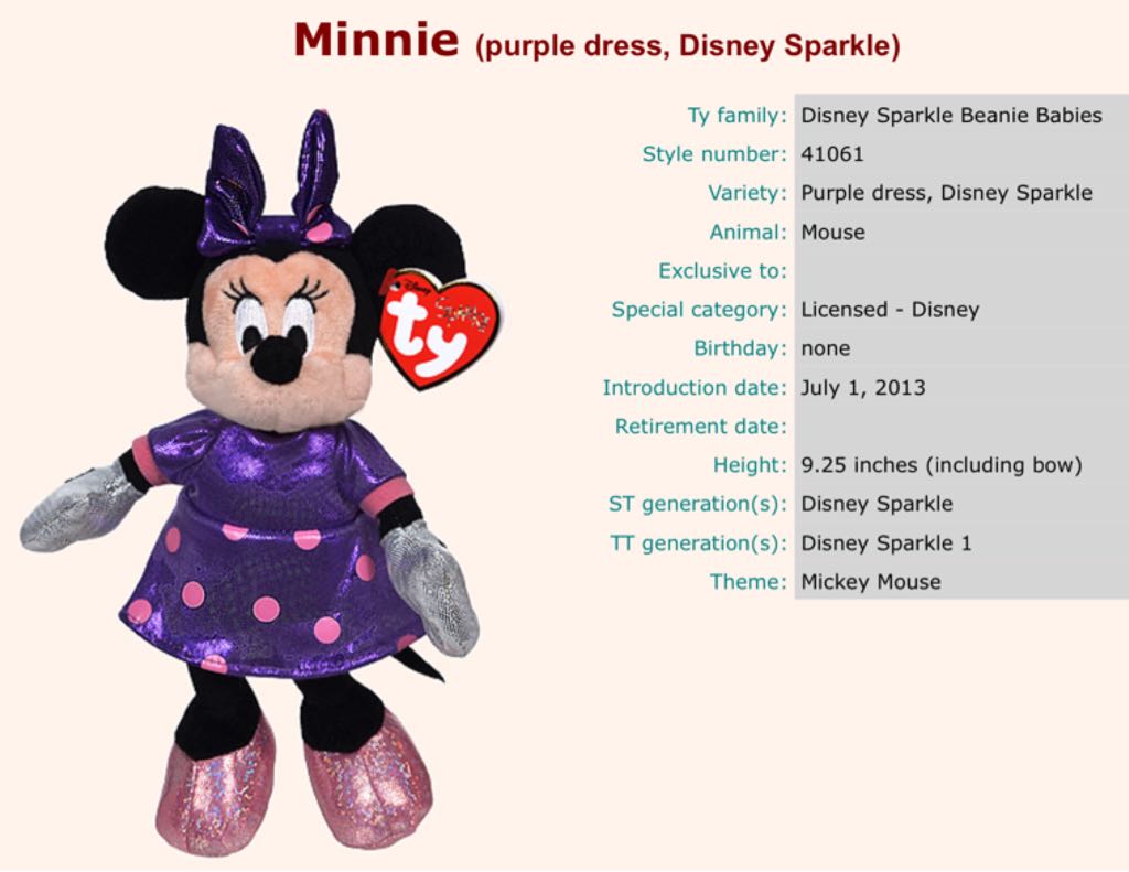 Disney Sparkle - Minnie Mouse Purple Dress  plush collectible - Main Image 2