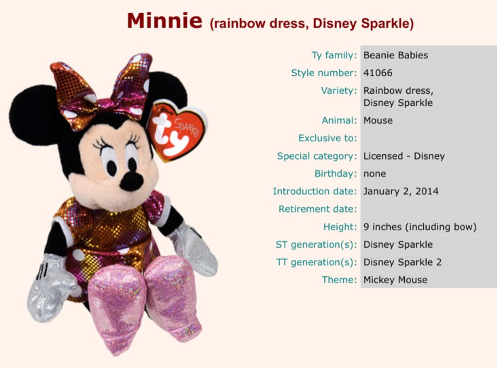 Disney Sparkle - Minnie Mouse Rainbow Dress  plush collectible - Main Image 2